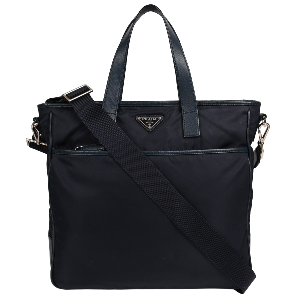 プラダ PRADA トライアングルロゴ トートバッグ 2way ショルダー ビジネス メンズ ナイロン サフィアーノレザー ネイビー 2VG033 中古拍卖