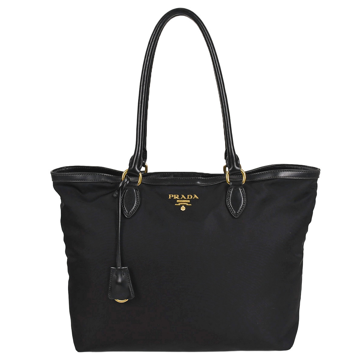 プラダ PRADA トートバッグ ショルダー 肩掛け メタルロゴ レディース テスート ナイロン レザー ブラック 黒 ゴールド金具 1BG158 中古拍卖