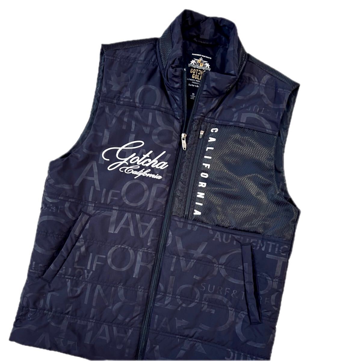 ★美品★GOTCHA GOLF ガチャゴルフ / ロゴエン ボスフルジップ 中綿ベスト 防風・撥水 213GG1600 / サイズXL 拍卖