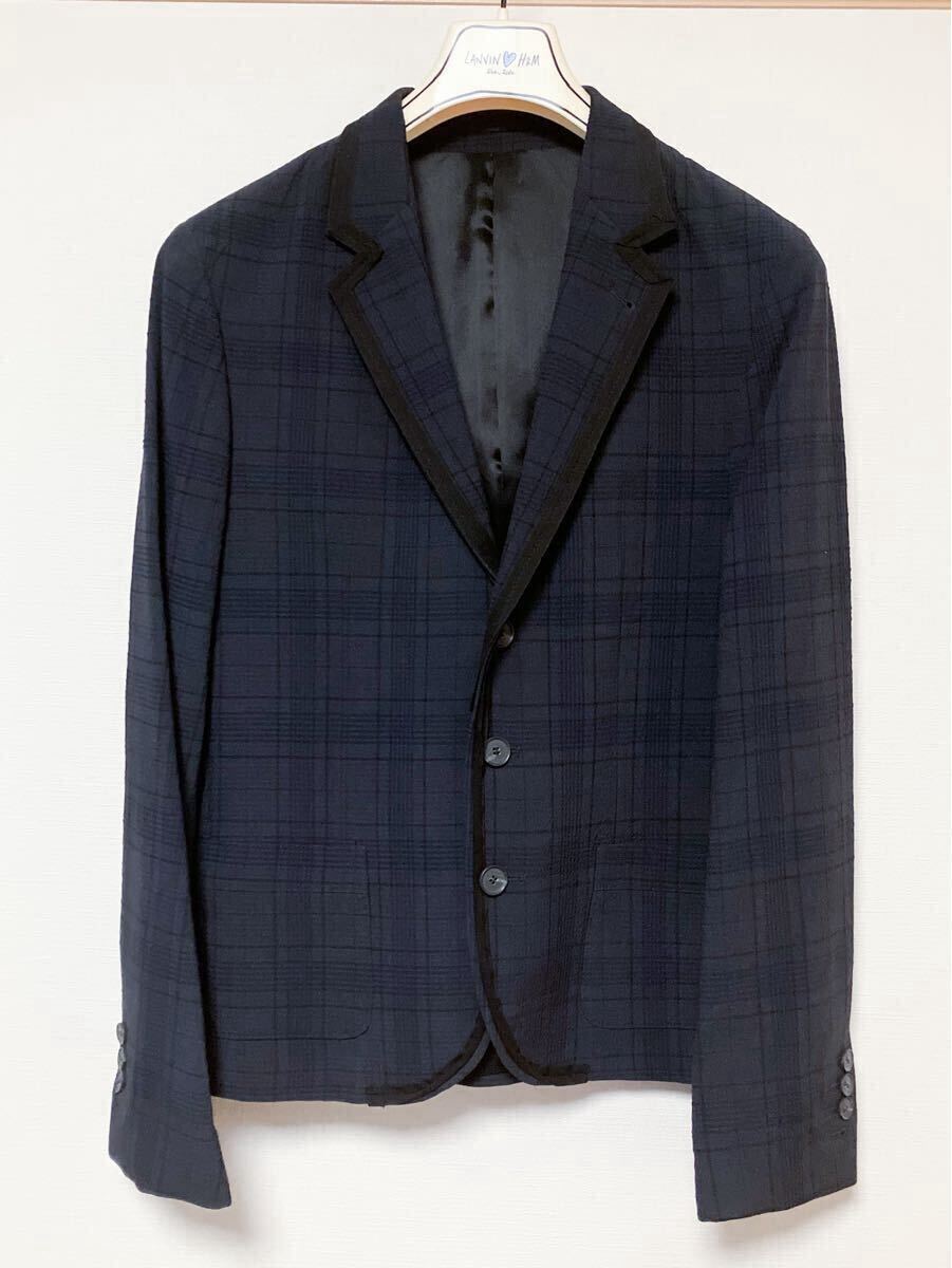 未使用 LANVIN for H&M テーラードジャケット 46 ブラック ルカ・エルバス期 チェック ウール ランバン × エイチアンドエム拍卖