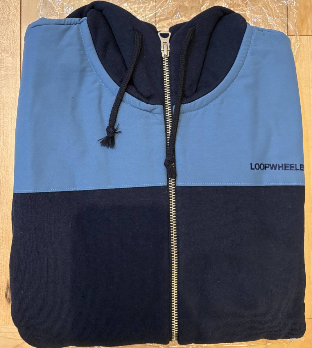 新品 LOOPWHEELER LWライト吊り裏毛 64マウンテンパーカ Sサイズ カラー マリンxライトブルー64クロス ループウィラー拍卖