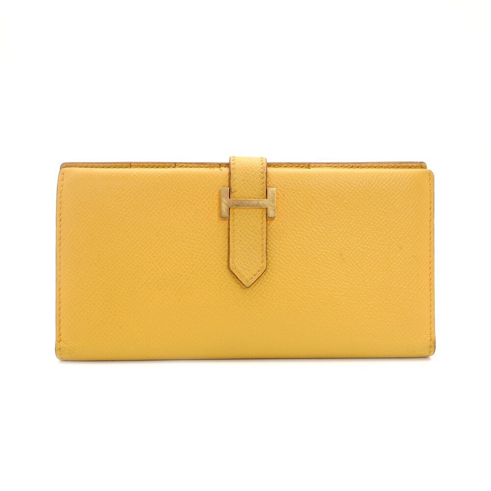 【1円~】エルメス HERMES ベアン クラシック イエロー エプソン レザー ゴールド金具 □R 刻印 長財布 財布 レディース拍卖