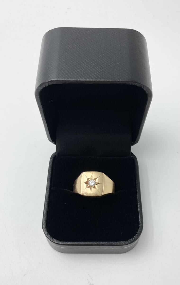 ☆アクセサリー☆ ◆中古品◆ 印台リング 0.13ct ダイヤモンド K18 総重量 約18.0g拍卖