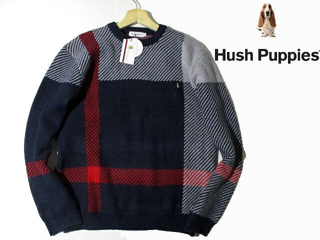 安い!■ 新品 未使用 即決! ハッシュパピー 洗える ニット セーター メンズ Mサイズ ワンポイント HushPuppies Mサイズ 紺拍卖