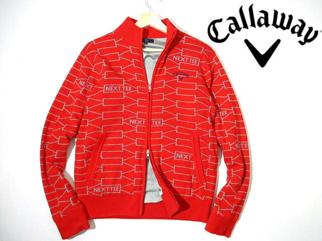 即決■ 秋冬 キャロウェイ 総柄 ジップアップ ニットブルゾン ジャケット 赤 レッド メンズ Mサイズ ゴルフウェア Callaway GOLF拍卖