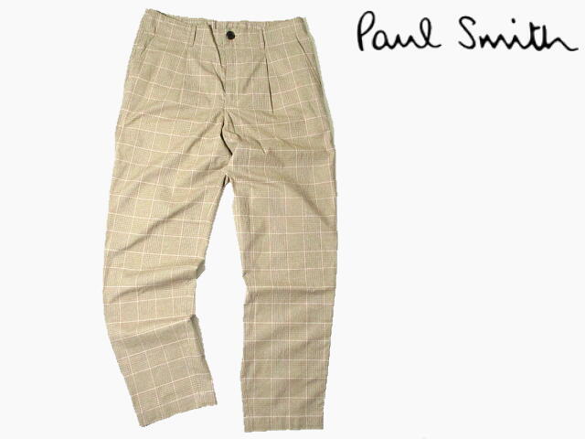 定価24200円■ 美品! 即決! 安い! ポールスミス グレンチェック トラウザーズ ストレッチ パンツ PaulSmith ベージュ ジョイックス拍卖