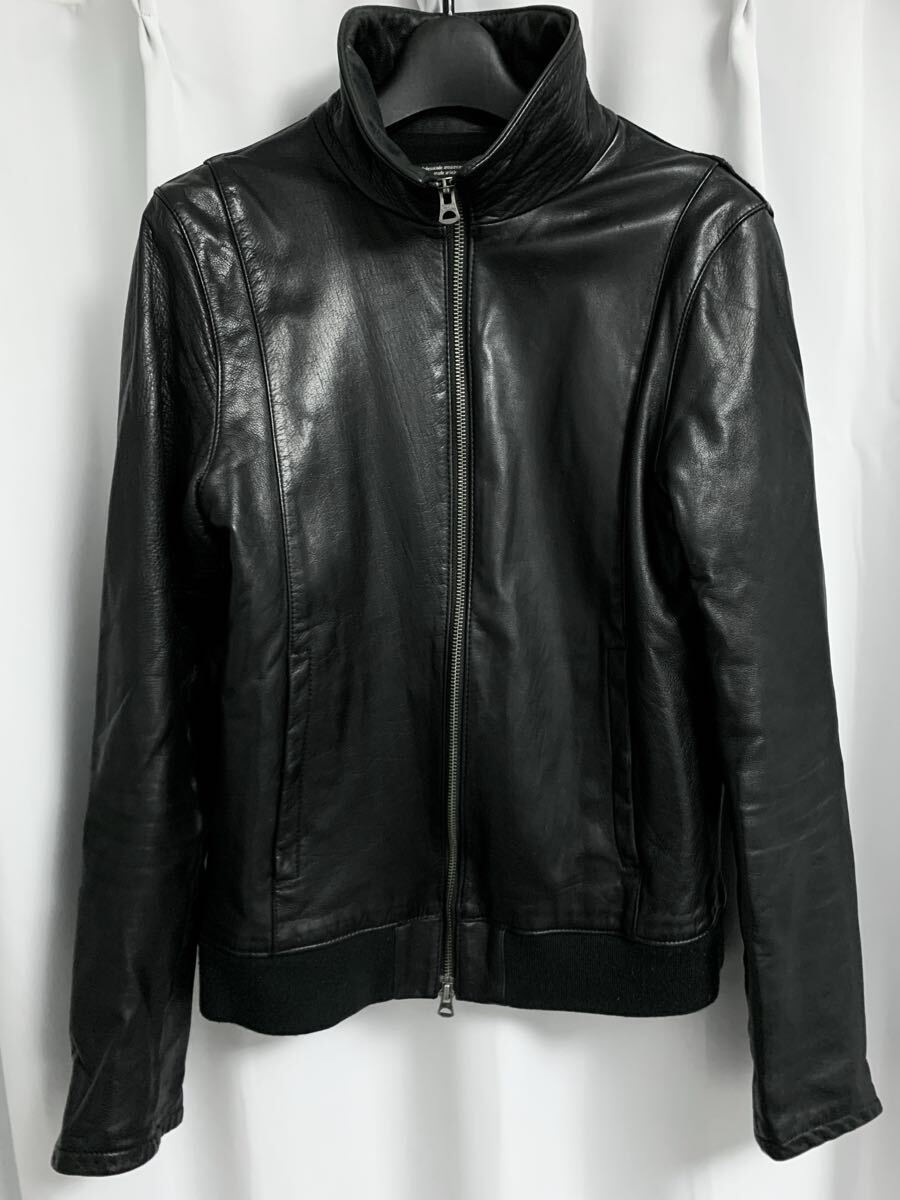 ◎送料無料【 shama 】上質カウレザー 牛革 シングルライダースジャケット ジャージ 40(M〜L)サイズ 黒 ★本革 ナノユニバース akm shellac拍卖