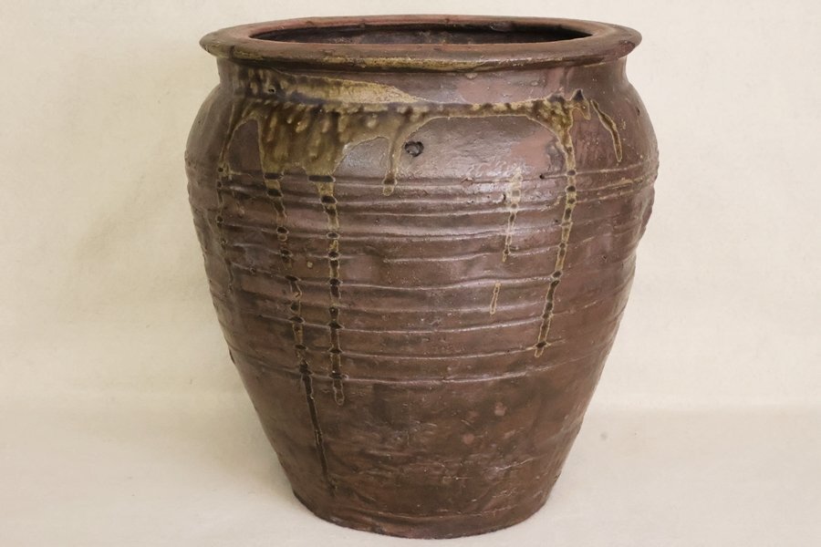 TB526甕 壷 高さ約27cm◇水漏れ無/垂釉/飾壷/水瓶/花器/ビオトープ/メダカ鉢/金魚鉢/陶器/焼物/工芸/時代/骨董/古美術/古道具タグボート拍卖