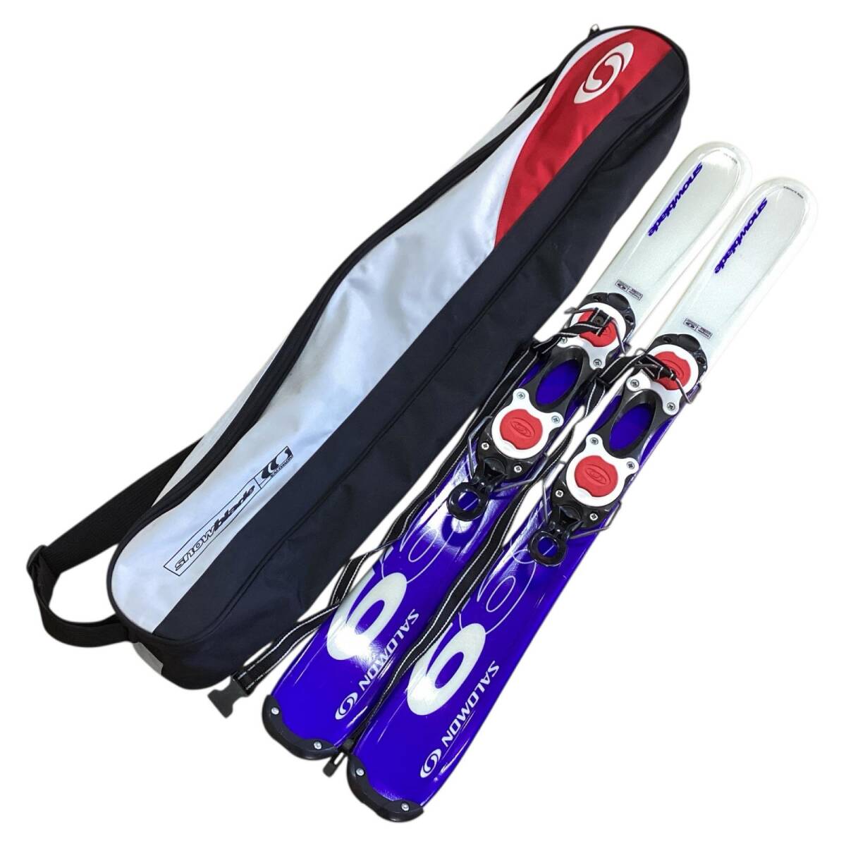 ■SALOMON サロモン スノーブレード 99.9 ショートスキー ブルー×ホワイト リーシュコード ソフトケース付き 中古品 3.1kg拍卖