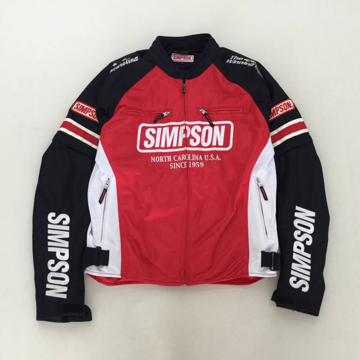 ■SIMPSON シンプソン バイクジャケット メッシュジャケット ポリエステル レッド LL メンズ 裏地メッシュ フルジップ プリント 0.9kg拍卖