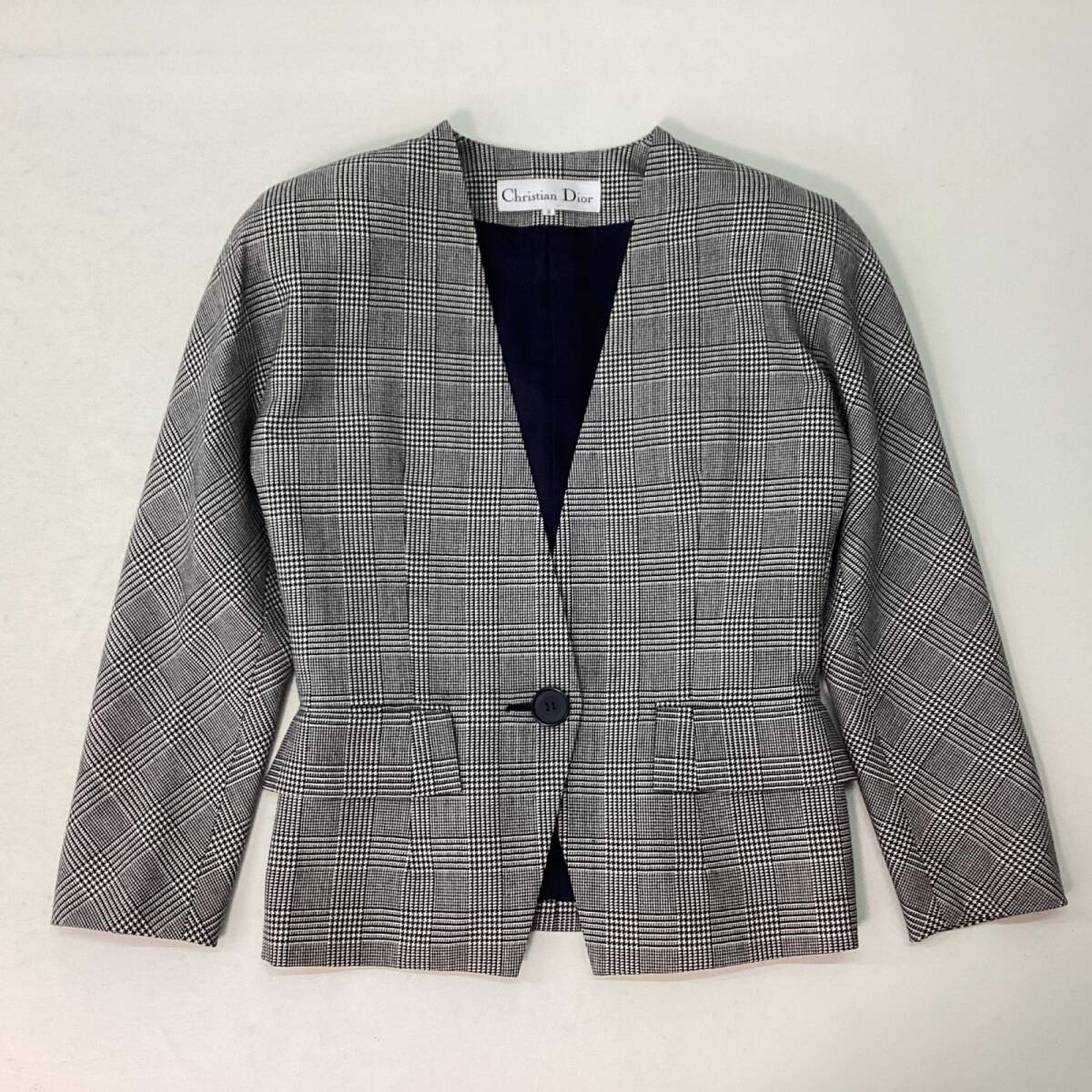 ■ Christian Dior クリスチャンディオール ノーカラージャケット ブラック サイズ9 レディース シングルボタン フォーマル 0.48kg拍卖