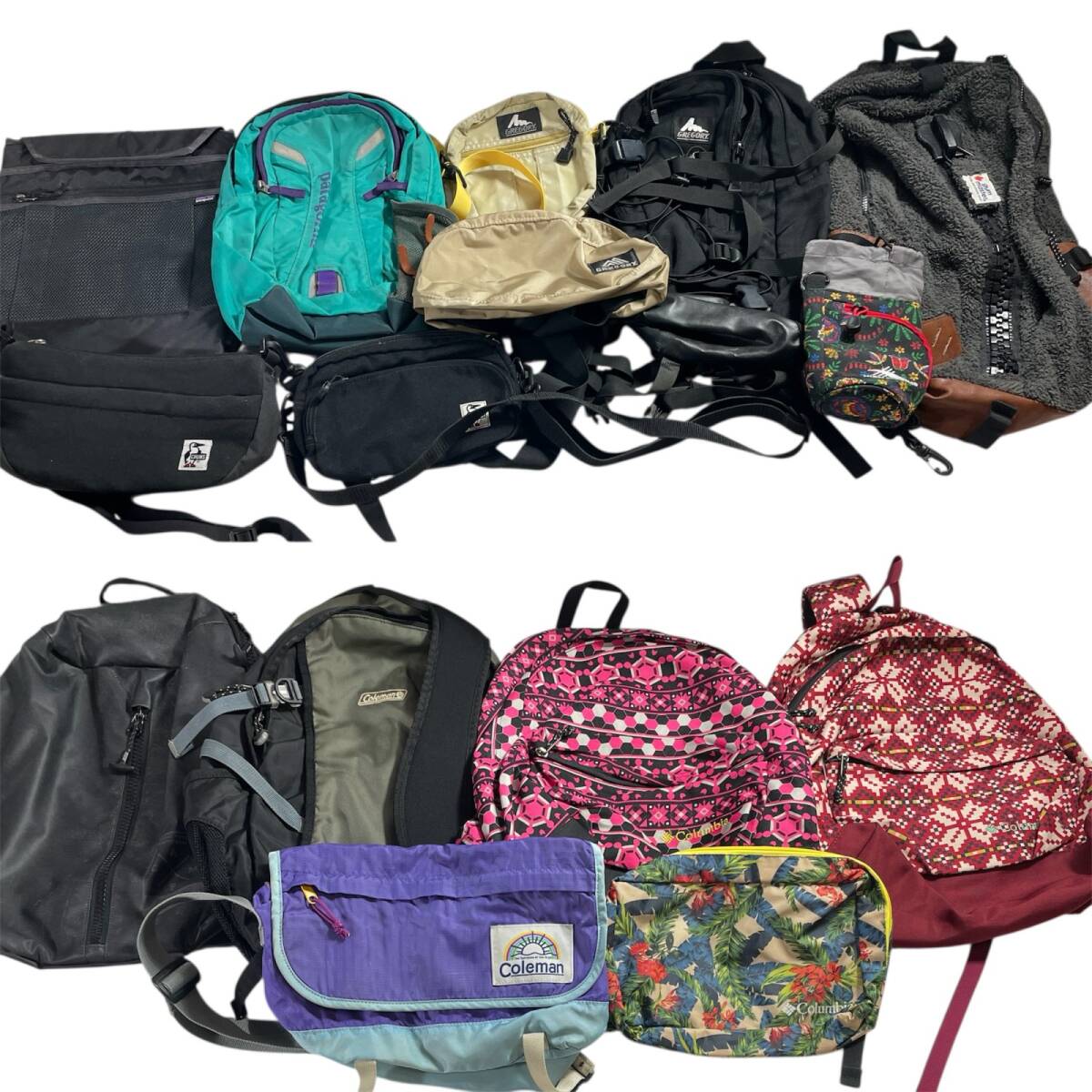 ★ アウトドアバッグ リュック ボディバッグ ショルダー他 15点 まとめ GREGORY 旧タグ含 patagonia Coleman Columbia 等 卸 現状品 4.2kg拍卖
