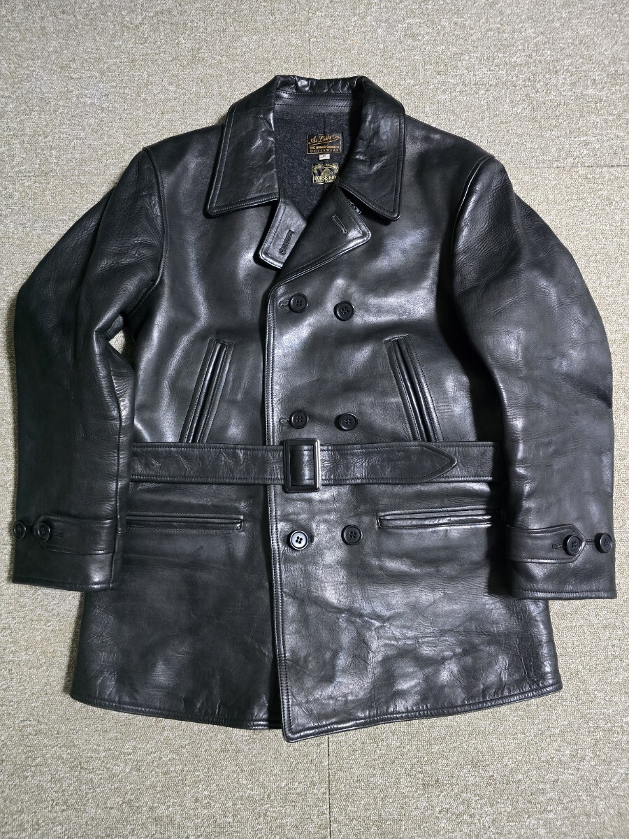 アットラスト ホースハイド ダブル カーコート 42 黒 Timeworn clothing BUTCHER PRODUCTS ATLAST HORSE HIDE LEATHER HORSE ライダース拍卖
