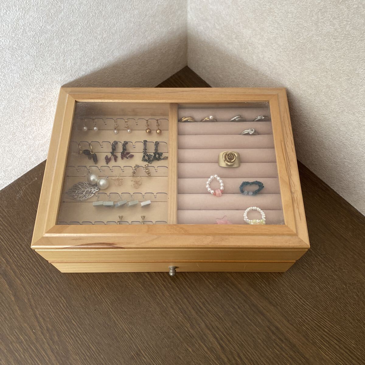収納ケース アクセサリーケース ジュエリーボックス 木製 2段ボックス 指輪 リング ネックレス イヤリング ピアス拍卖