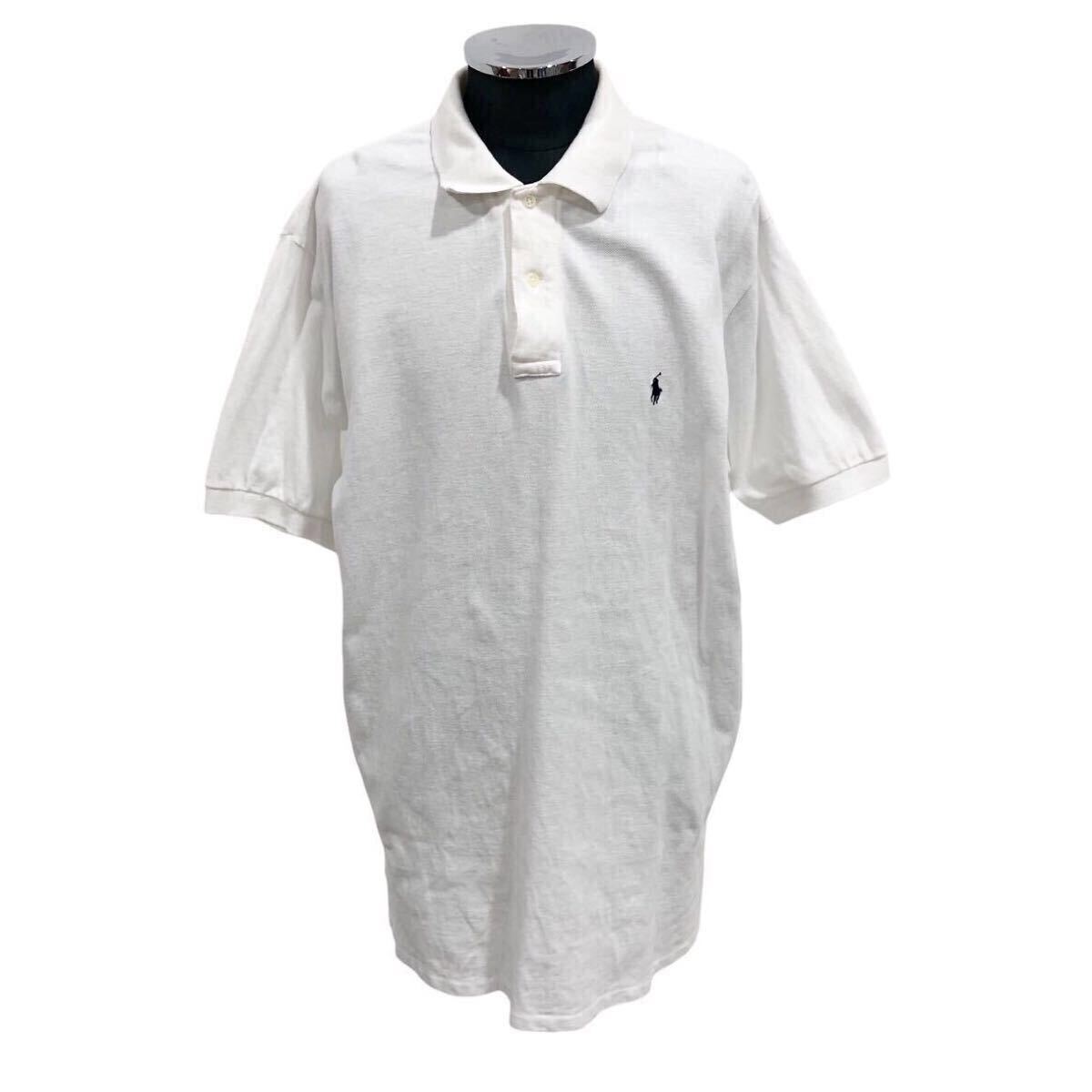 90s USA製 Polo by Ralph Lauren ラルフローレン ポロシャツ ポニー 刺繍 半袖 ホワイト メンズ size:L ■1020KH①拍卖