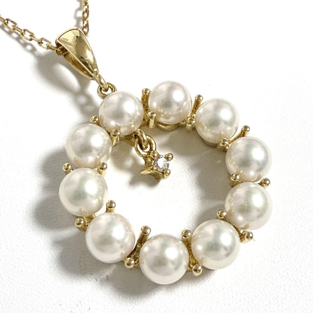 【美品】ミキモト ペンダント サークル ネックレス パール K18 ゴールド拍卖