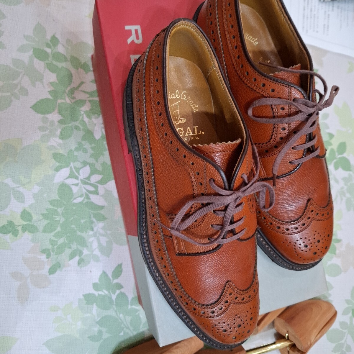レザー 茶 ビンテージ レザーソールシューズ ウィングチップ リーガル 革靴拍卖