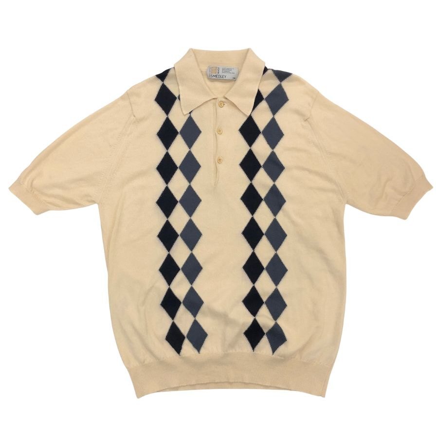 美品◆ポロシャツ ジョンスメドレー シーアイランドコットン 半袖ニットポロ アーガイル メンズ サイズS JOHN SMEDLEY 【AFB5】拍卖
