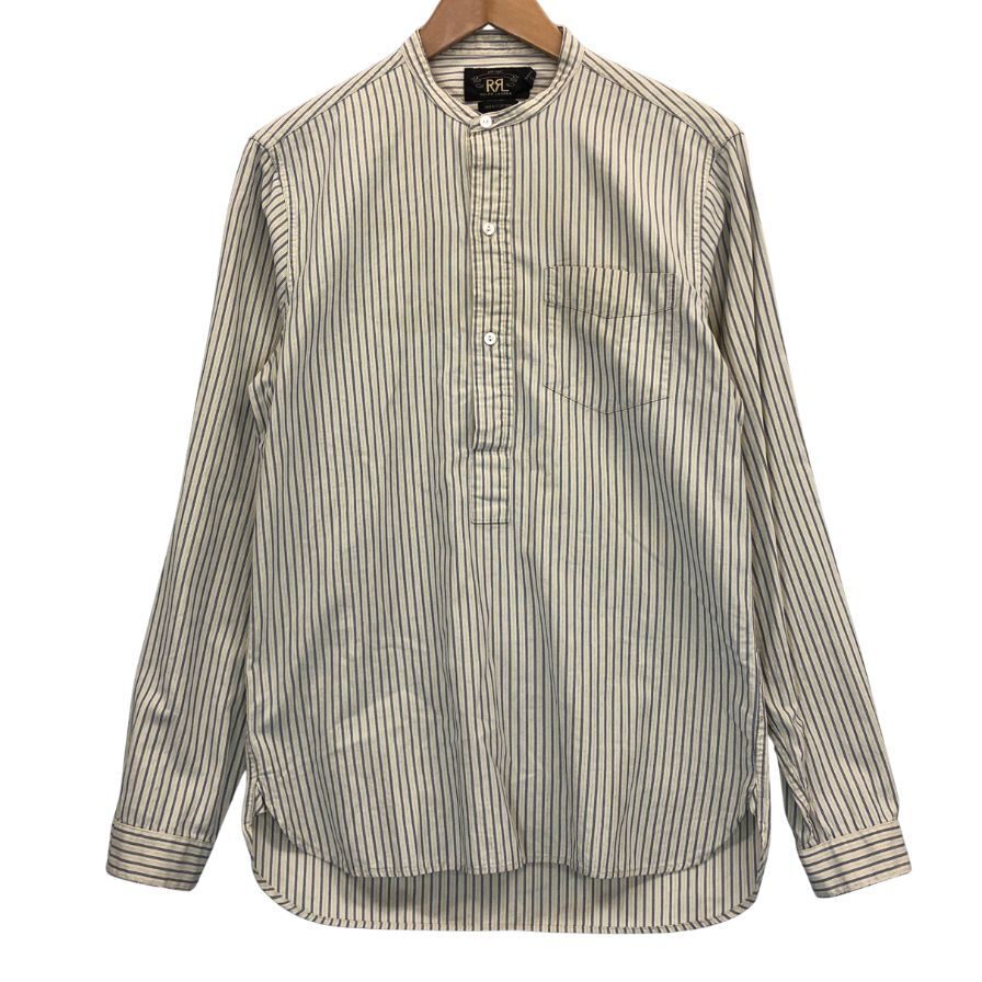 美品◆長袖シャツ ダブルアールエル ラルフローレン 90S 1つ星タグ バンドカラーシャツ ハーフボタン ストライプ ベージュ メンズ【AFB4】拍卖