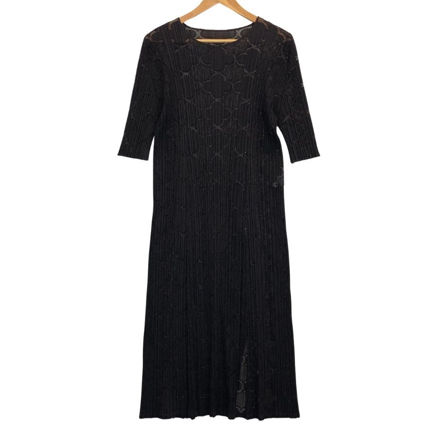 極美品◆ワンピース プリーツプリーズ 半袖ワンピース クローバー柄 バックスリット ブラウン サイズ3 レディース PP81-JH626【AFB36】拍卖