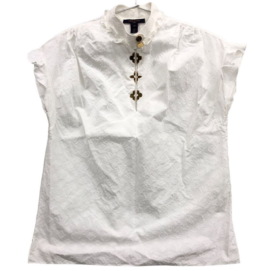 極美品◆シャツ ルイヴィトン 19AW モノグラムフリル ノースリーブシャツ ホワイト サイズ34 RW192W LOUIS VUITTON 【AFB36】拍卖