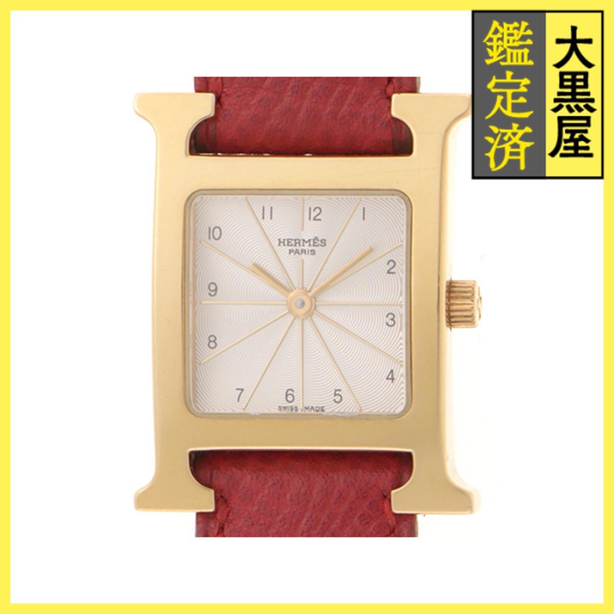 Hermes エルメス Hウォッチ HH1.201 ゴールドメッキ/クシュベル シルバー 女性用/Ladies watches拍卖