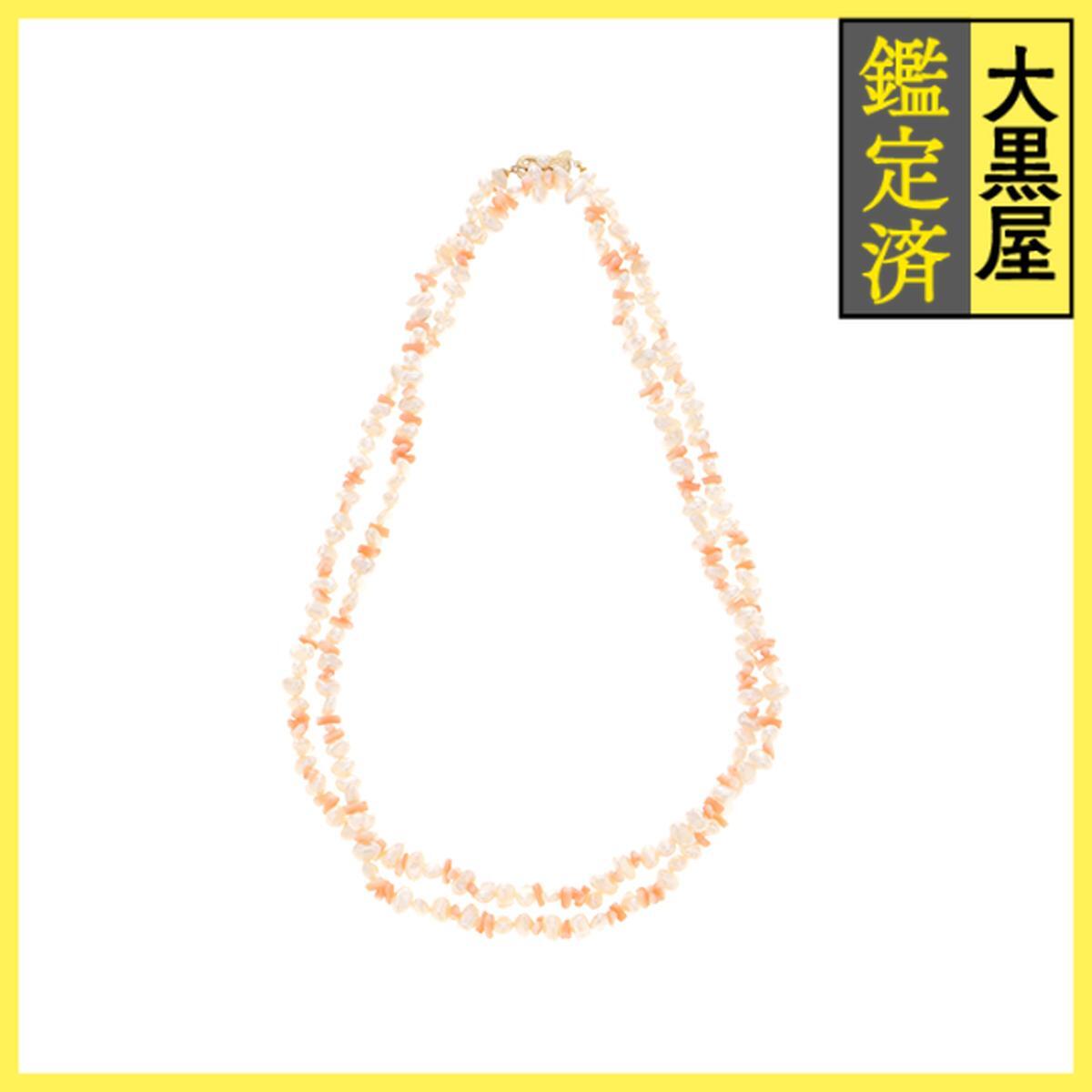 MIKIMOTO ミキモト ロングネックレス K14イエローゴールド/サンゴ/バロックパール 重さ約47.7g拍卖