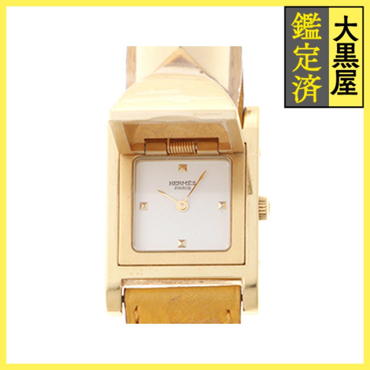 Hermes エルメス メドール ME1.201 GP/レザー クォーツ ホワイト 女性用/Ladies watches拍卖