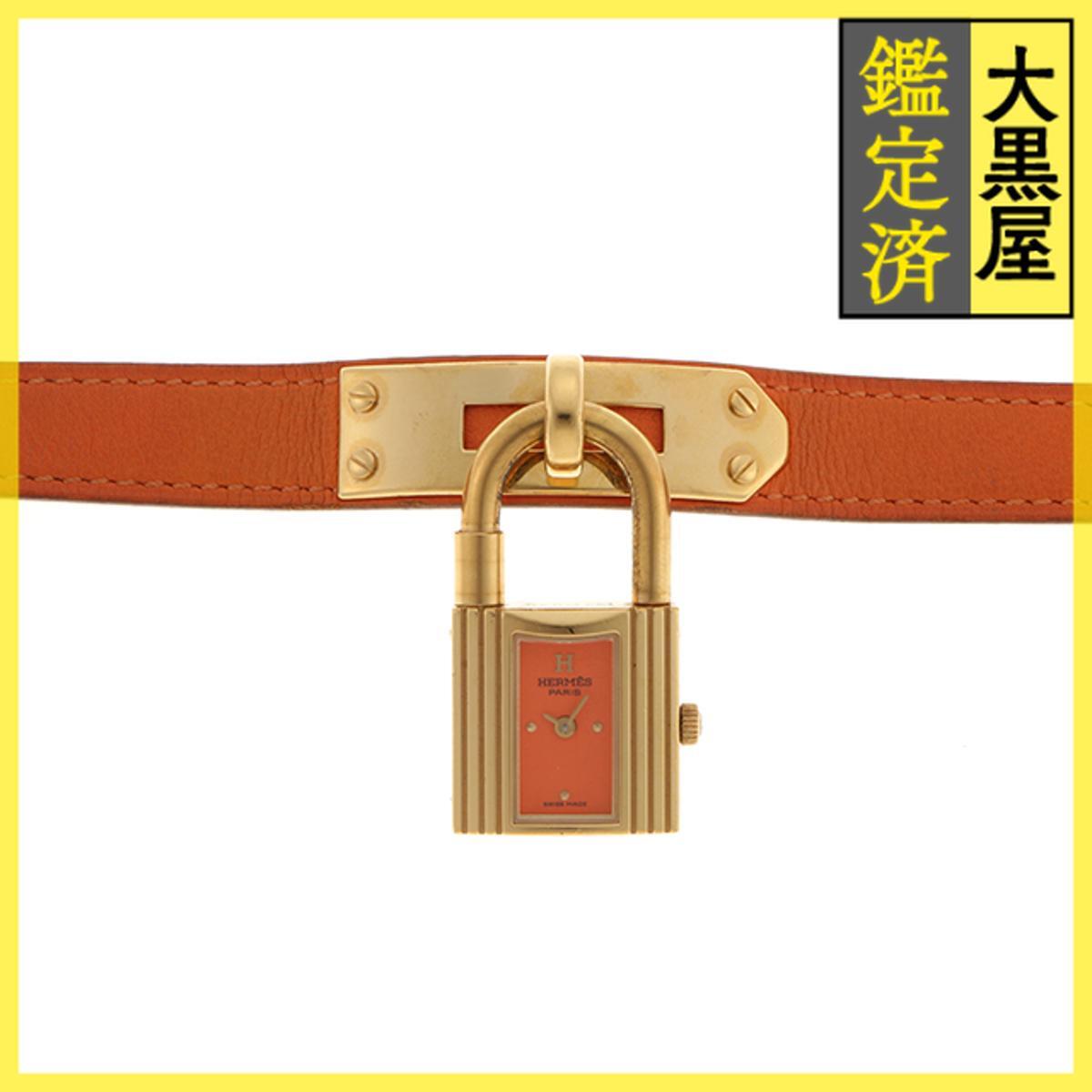 Hermes エルメス ケリーウォッチ KE1.201 GP/レザー オレンジ 女性用/Ladies watches拍卖