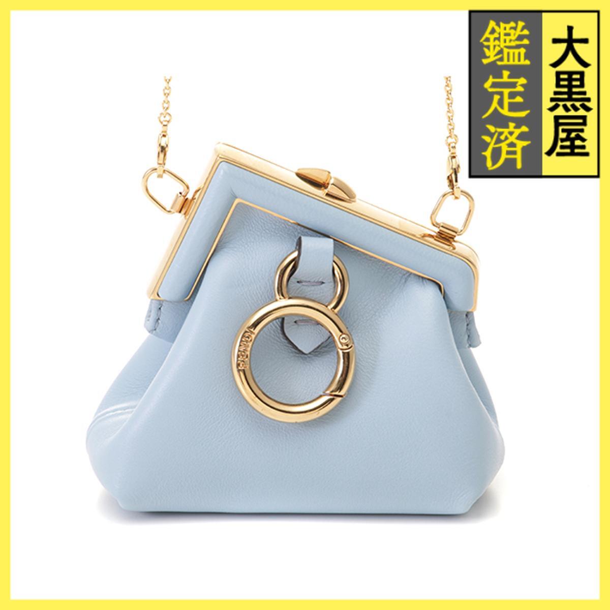 FENDI フェンディ コインケース ナノファーストチャーム レザー ライトブルー/ゴールド金具 7AS051拍卖