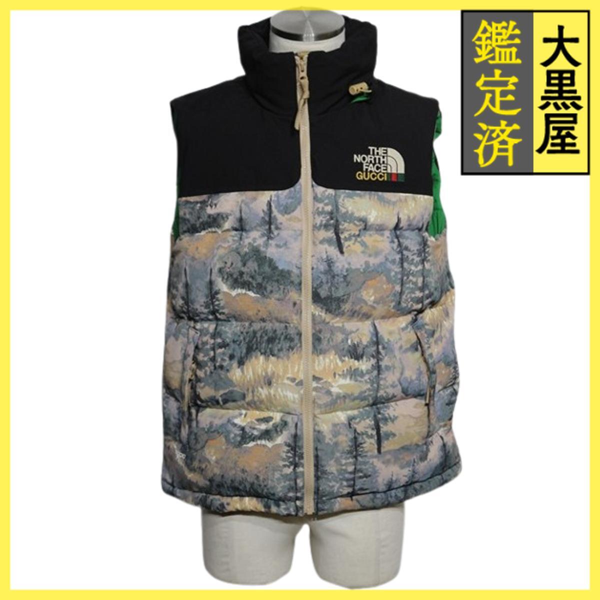 21AW GUCCI グッチ 衣類 THE NORTH FACEコラボダウンベスト メンズS フォレストプリント ナイロン拍卖