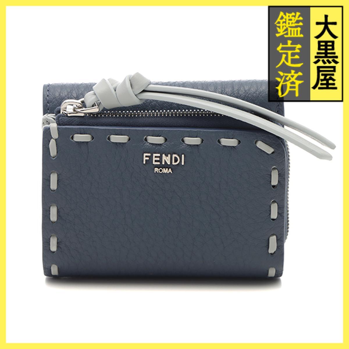 FENDI フェンディ ピーカブー セレリア 3つ折り財布 ネイビー/グレー カーフ 8M0499 2120000330551拍卖