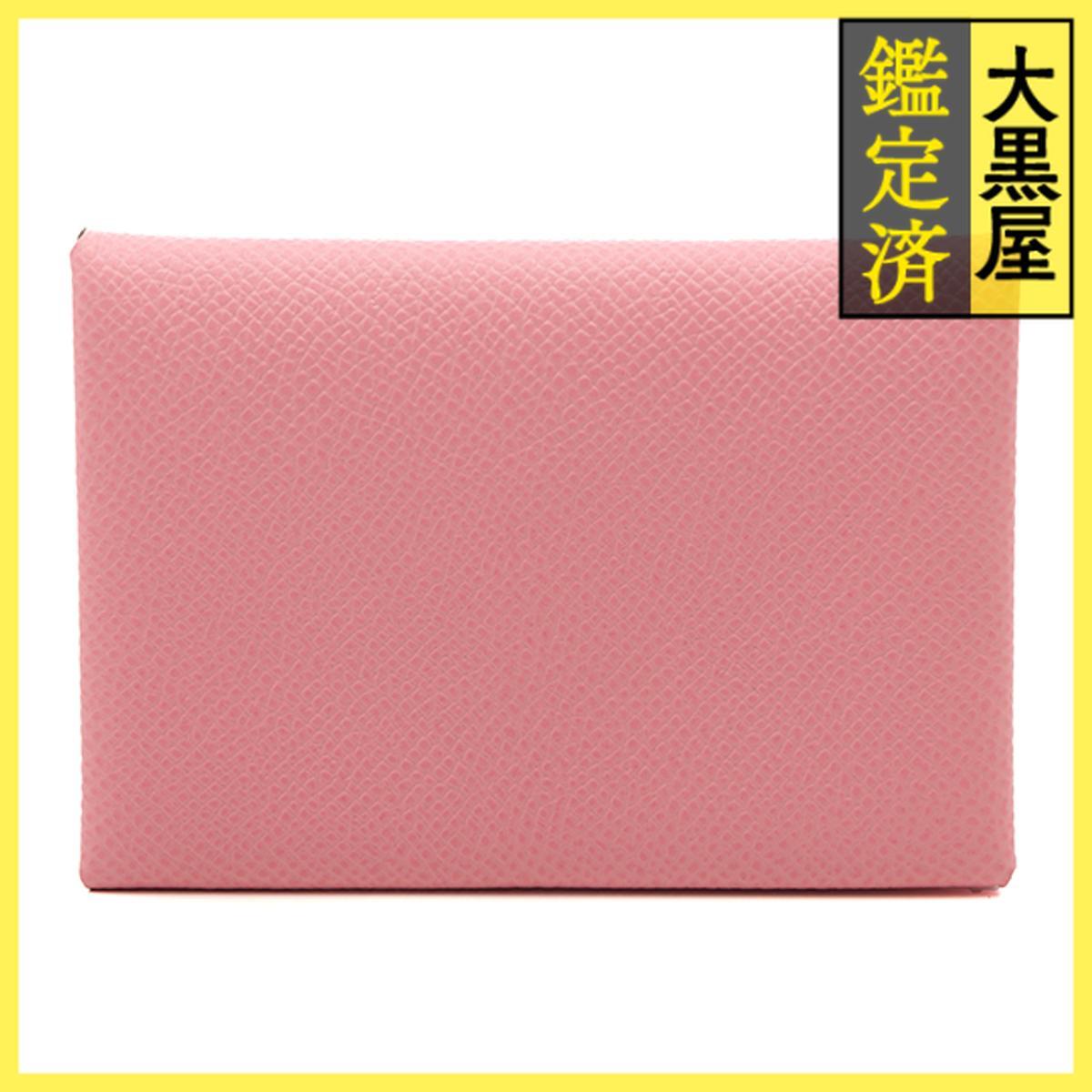 HERMES エルメス カルヴィデュオ ヴォーエプソン ローズコンフェッティ/シルバー金具 Z刻印 コインケース付きカードケース拍卖