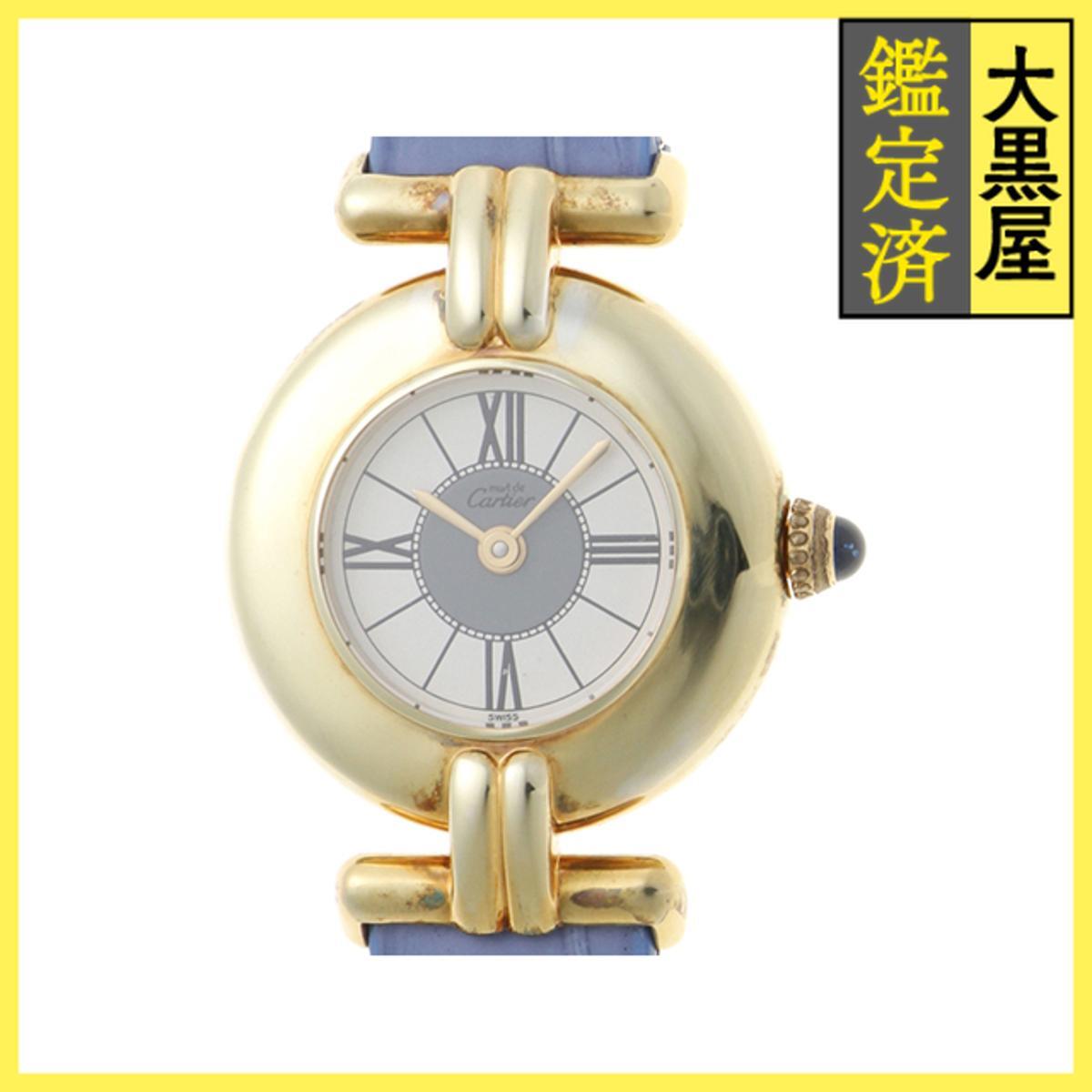 Cartier カルティエ マストコリゼ 590002 GP/SV925/カワ クォーツ ホワイト/シルバー 女性用/Ladies watches拍卖