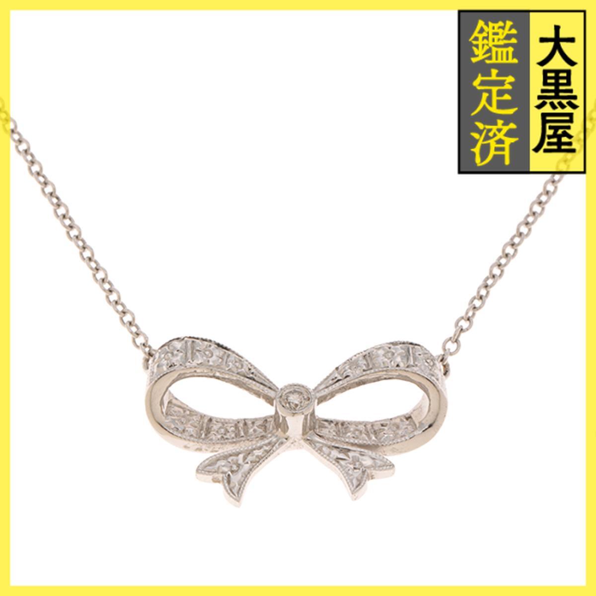 DEBEERS デビアス リボンネックレス K18ホワイトゴールド/ダイヤモンド/重さ約3.0g 内箱・ギャランティカード付き拍卖