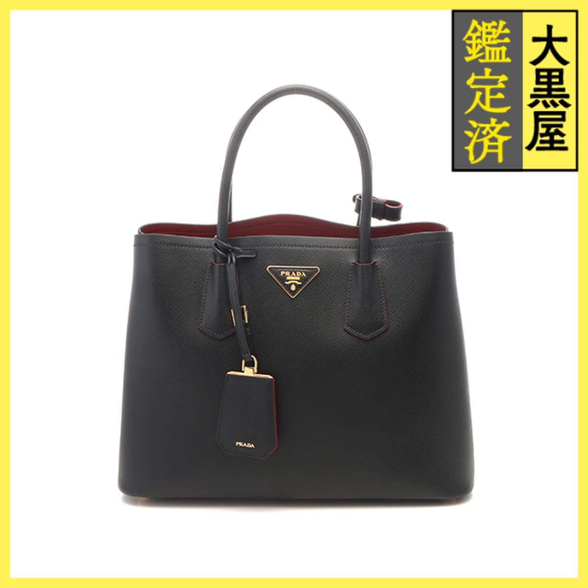 PRADA プラダ ドゥーブレ ミディアム 2WAYトートバッグ ブラック/レッド 1BG775 サフィアーノ ショルダーバッグ拍卖