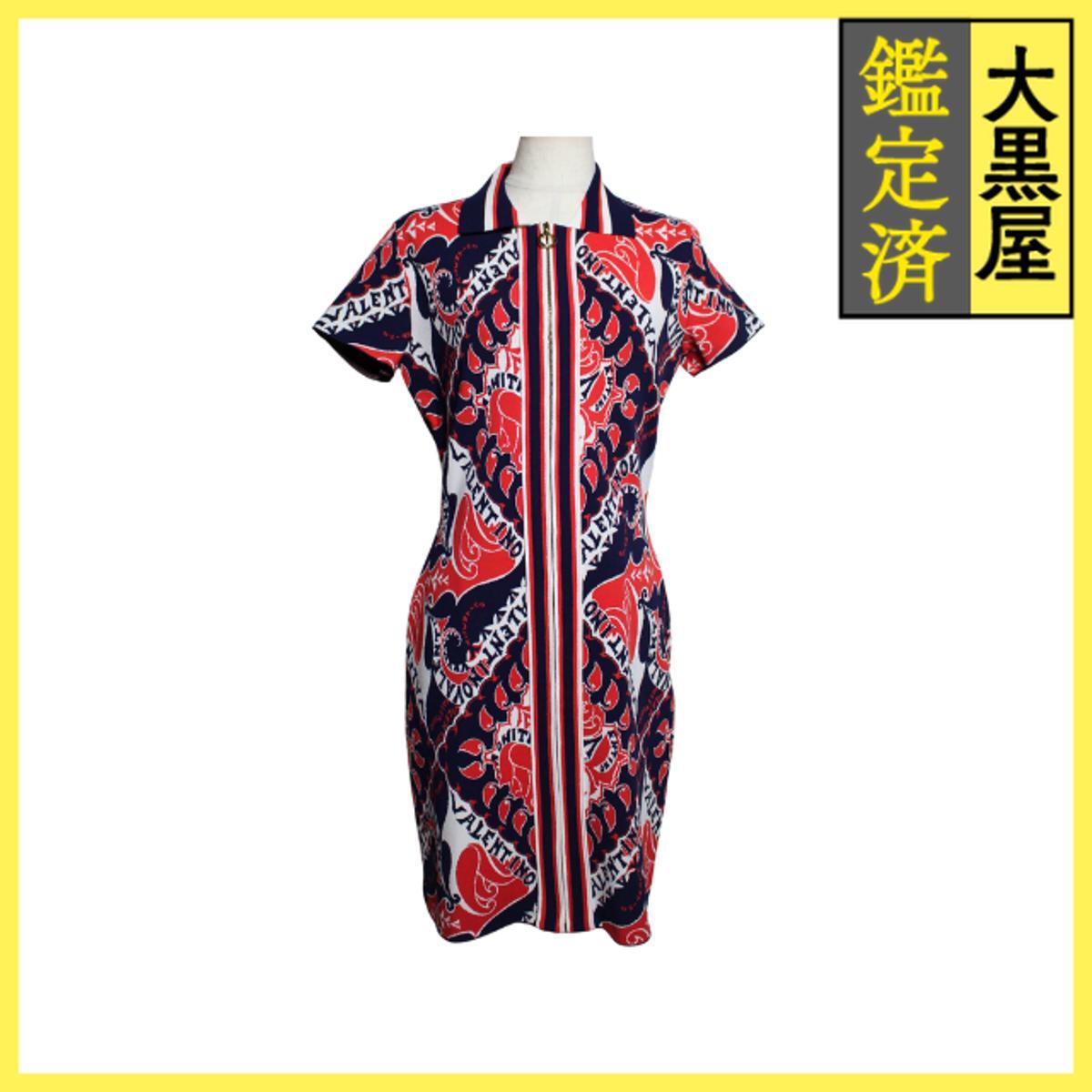 VALENTINO バレンティノ ワンピース レディースM レッド ネイビー ヴィスコース ポリエステル 0000028061 01拍卖