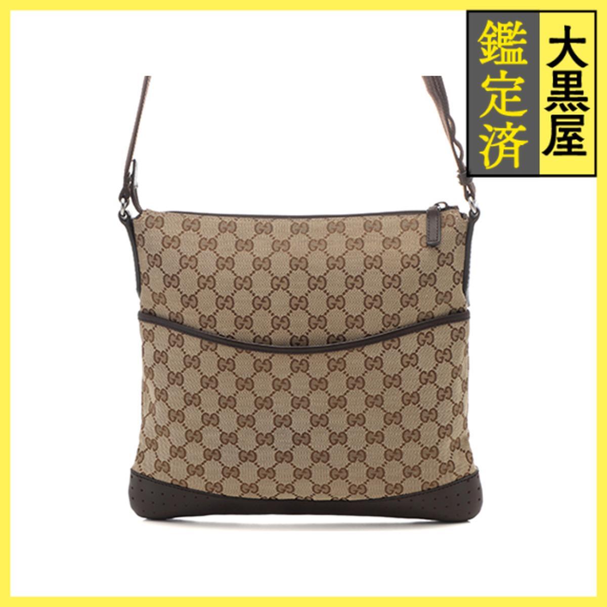 GUCCI グッチ GG ワンショルダー ダークブラウン ベージュ キャンバス レザー 145857 2148103897610拍卖