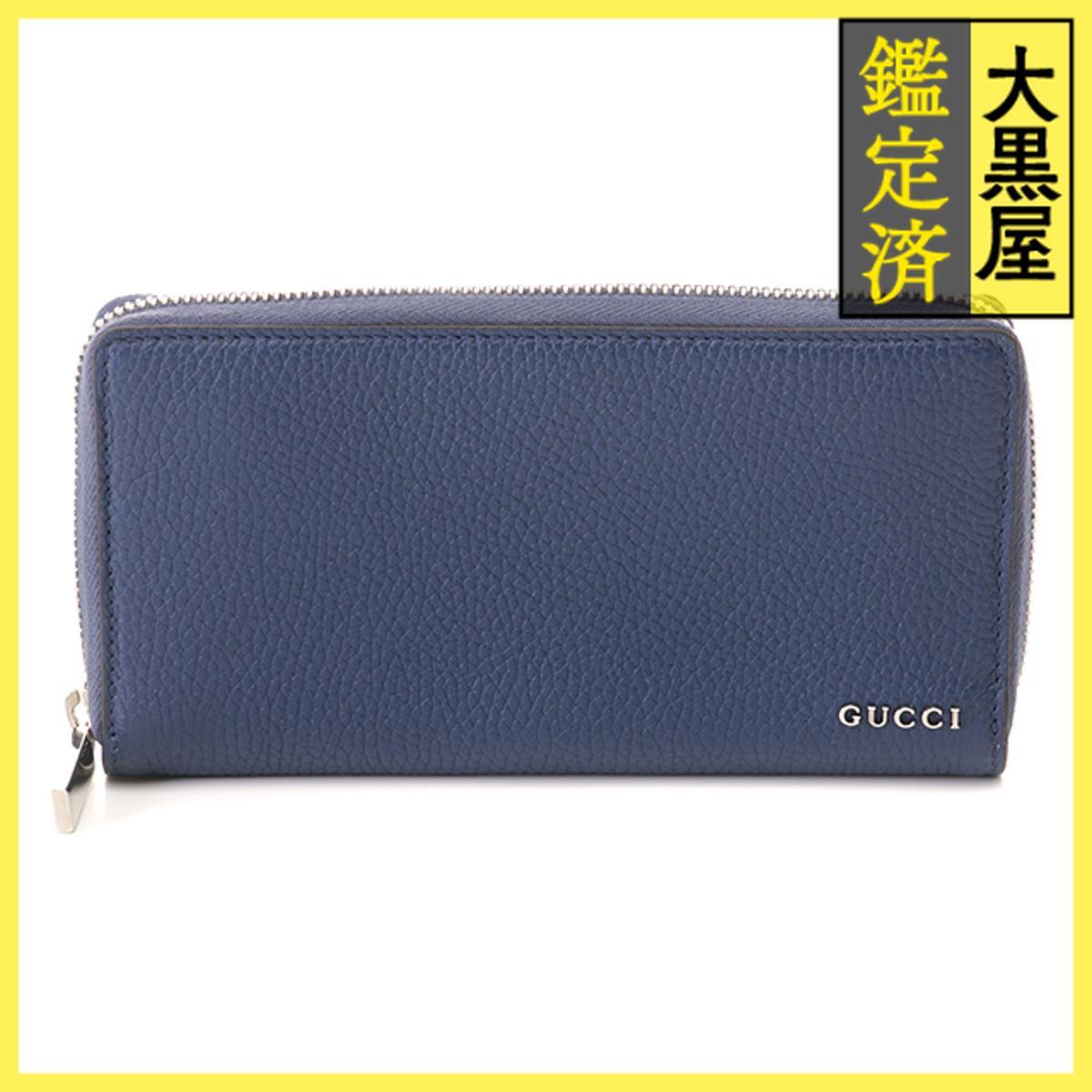 GUCCI グッチ 長財布 ロゴジップアラウンドウォレット ネイビー レザー 771154拍卖