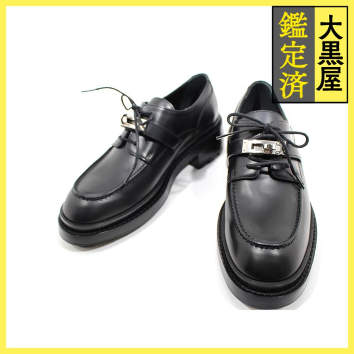 HERMES エルメス ファーストシューズ レディース37ハーフ ブラック/シルバー金具 ヴォー・グラッセ H222072Z拍卖