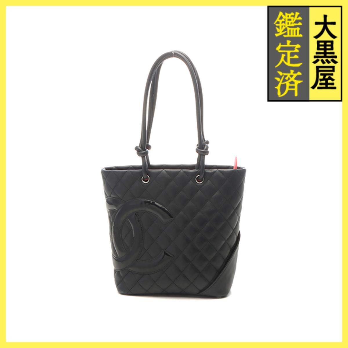 CHANEL シャネル カンボンラインミディアムトート ブラック/ピンク カーフ/パテント SV トートバッグ A25167拍卖