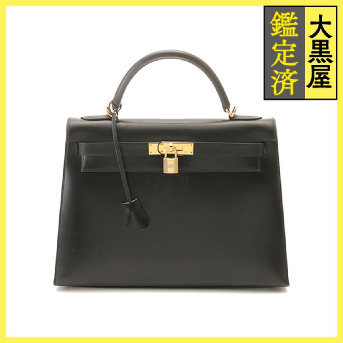 HERMES エルメス バッグ ケリー32 ブラック/GP金具 ボックスカーフ 外縫い □D刻印拍卖