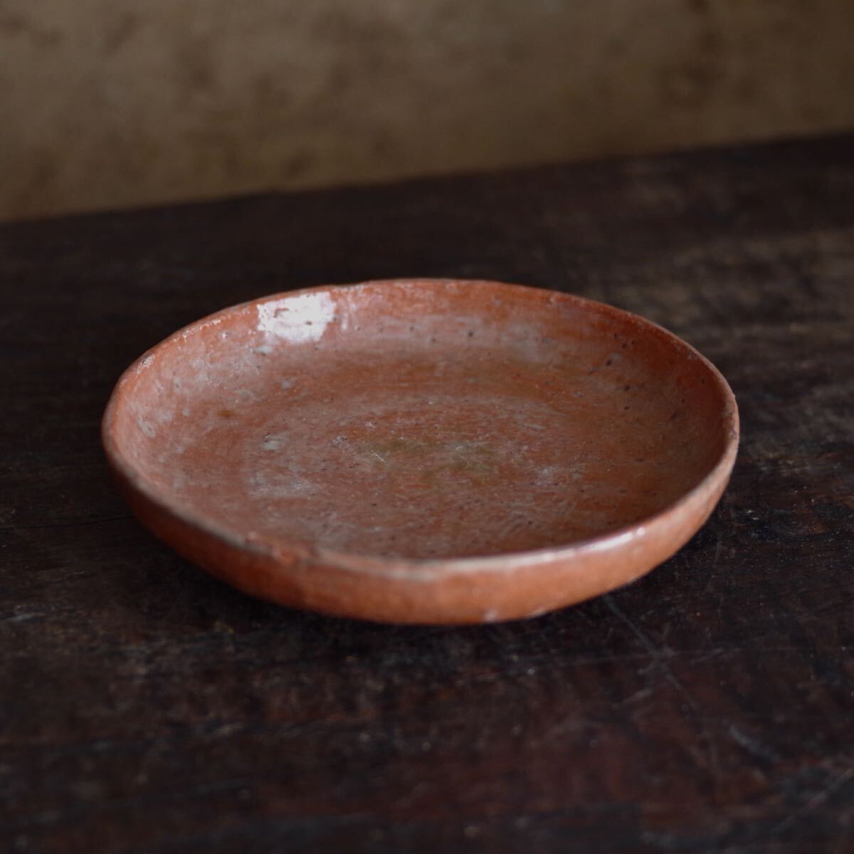 時代赤楽 丸皿 無銘 茶道具 菓子皿 和菓子器 古陶 骨董 アンティーク 茶席 民藝 侘び寂び 検 千利休 楽吉左衛門拍卖