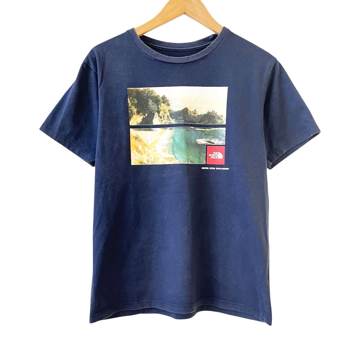 Ye2259cc THE NORTH FACE ノースフェイス 半袖Tシャツ ネイビー プリント NT31618 メンズ アウトドア 古着 拍卖