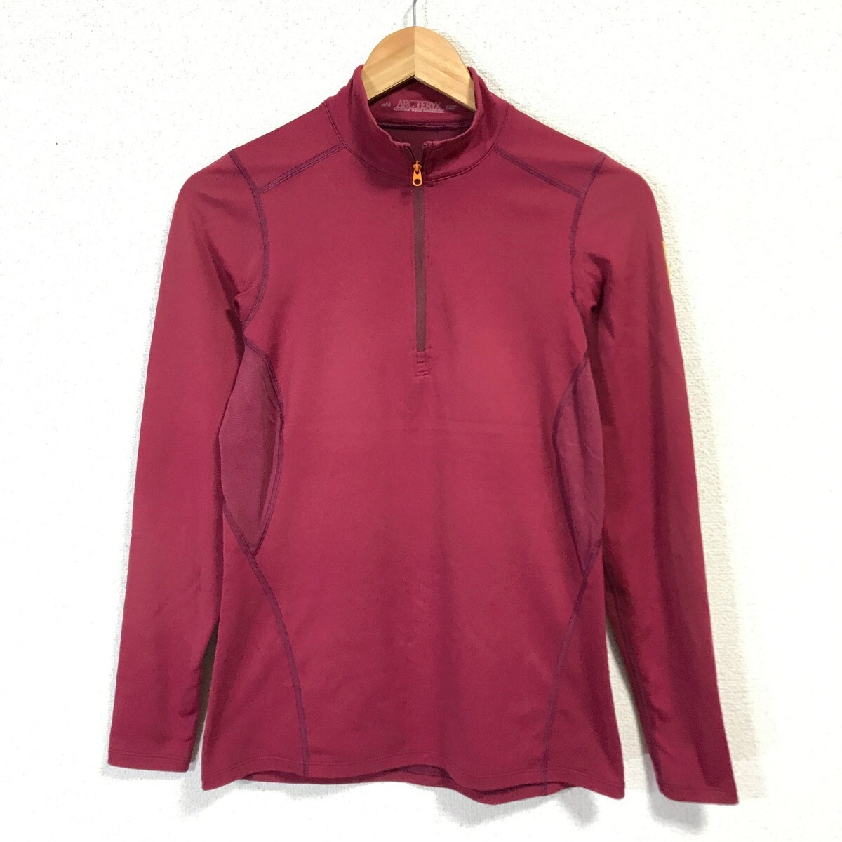 Ye2311dL ARC’TERYX アークテリクス サイズM レディース ハーフジップ長袖Tシャツ ロンT ボルドー系 アウトドア 登山 トレッキング拍卖