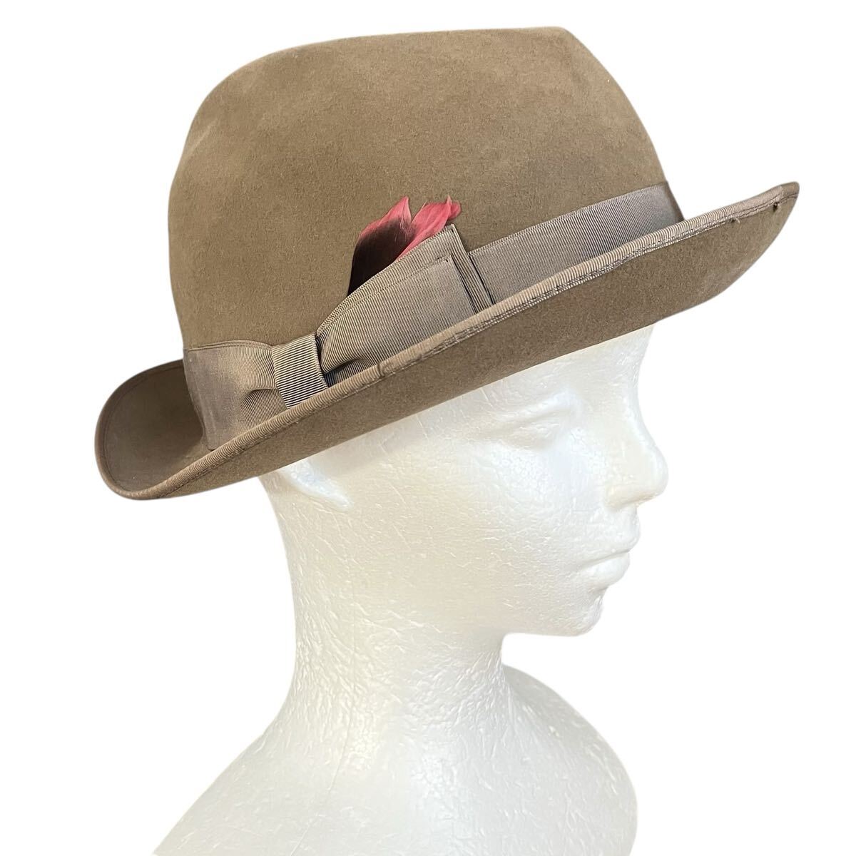 Ye2365cc KNOX NEW YORK 【フジコー製造】 中折れハット サイズ57㎝ 兎毛100% ベージュ フェルト 男女兼用拍卖