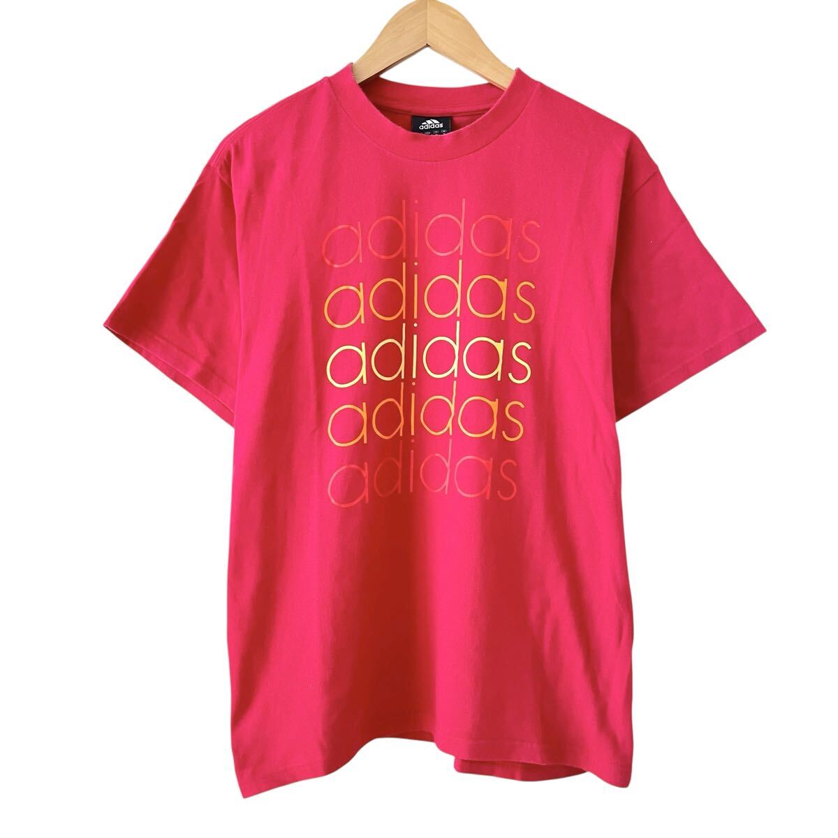 Ye2379cc adidas アディダス 半袖Tシャツ プリント サイズO メンズ レッド 赤 古着 Tシャツ 半袖 ロゴ拍卖