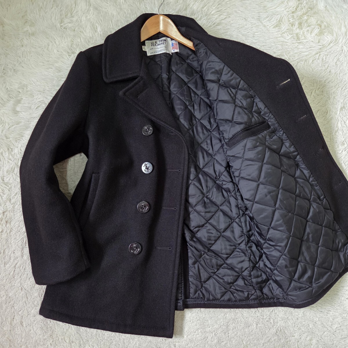 美品 ショット【希少 サイズ40 L~XL 相当 Pコート 740 USA製】SCHOTT ピーコート ジャケット キルティング 中綿 メルトンウール 濃紺拍卖