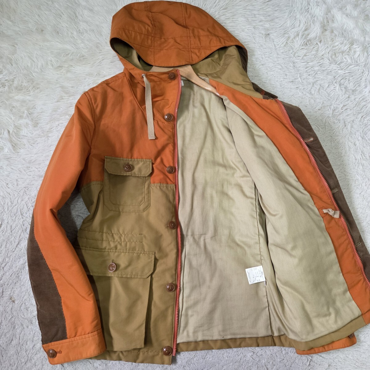 美品 タケオキクチ【希少サイズ XL マウンテンパーカー】TAKEO KIKUCHI アウター ジャケット オレンジ ベージュ 切り替え コーデュロイ拍卖