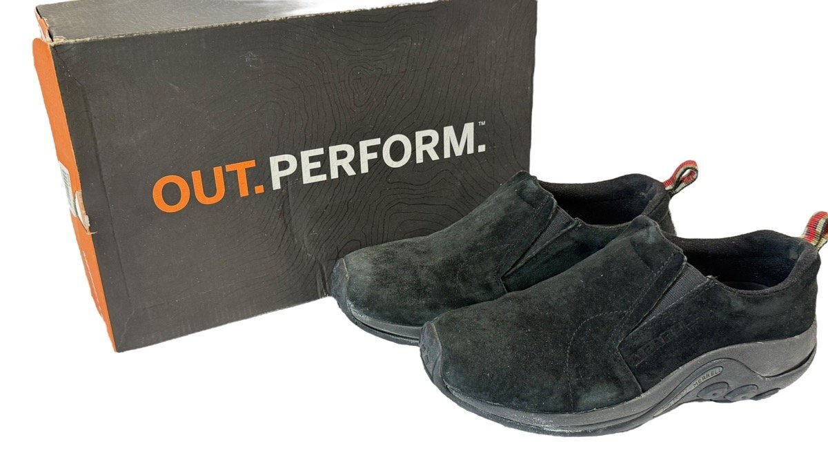 美品箱付き●MERRELL メレル●ジャングルモック JUNGLE MOC●ブラック スエード 24cm 革 レザー ハイキングスニーカー トレッキング拍卖